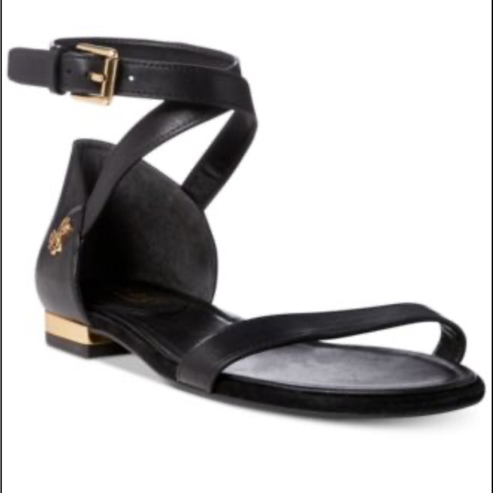 Lauren Ralph Lauren Davison Two-Piece Flat Sandals Black Gold 8.5